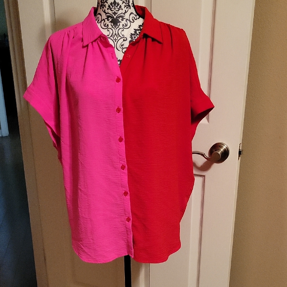 JODIFL Two-Tone Red and Pink Blouse